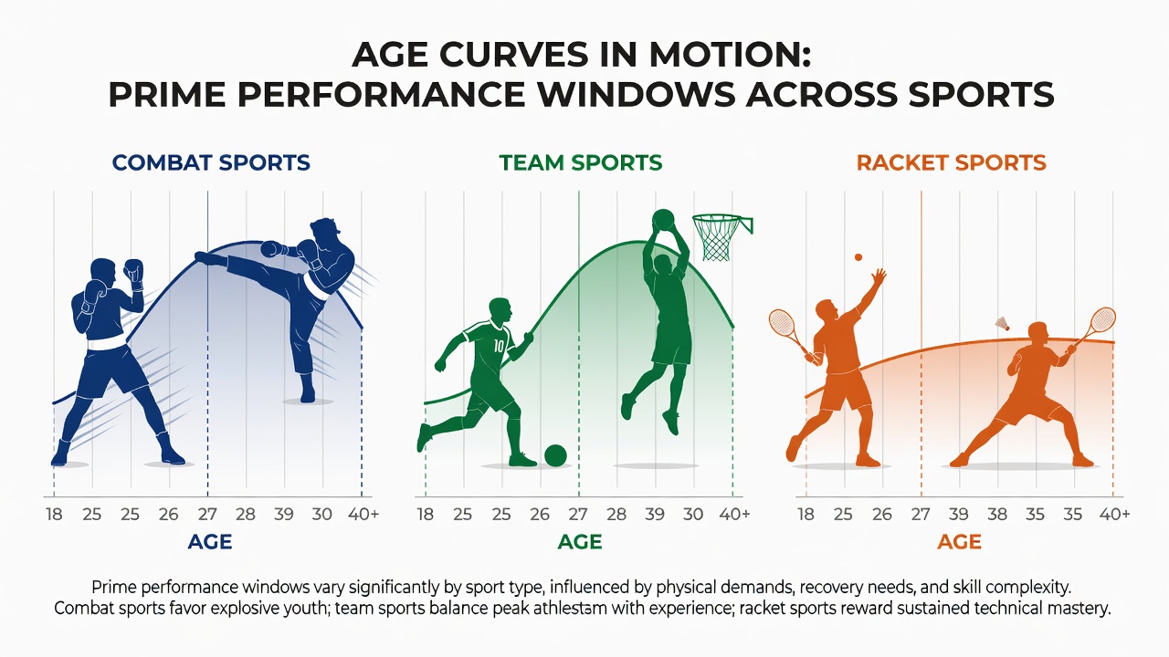 Comparison chart of peak performance ages in team versus individual sports
