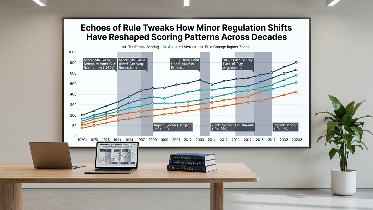 Comparative charts of scoring metrics before and after key rule changes in basketball and baseball