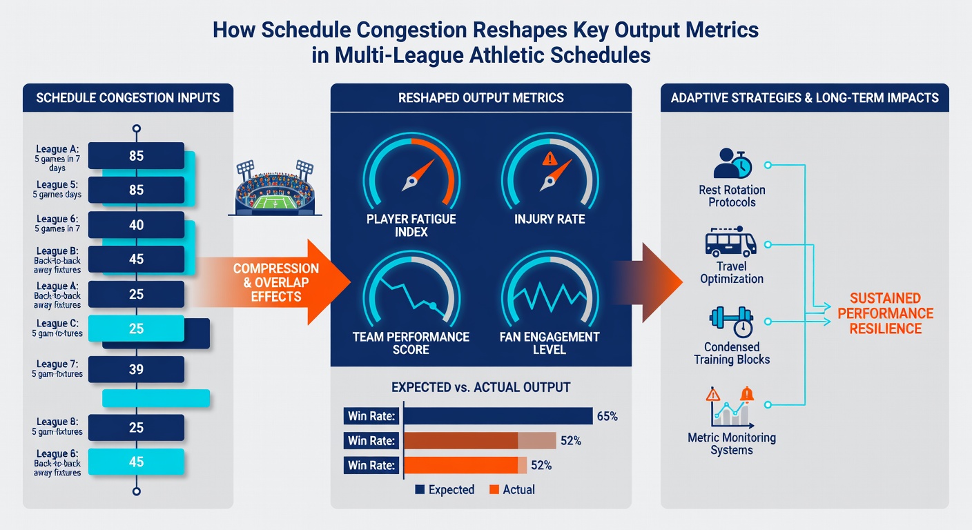 Data dashboards displaying performance drops during congested schedule periods across leagues