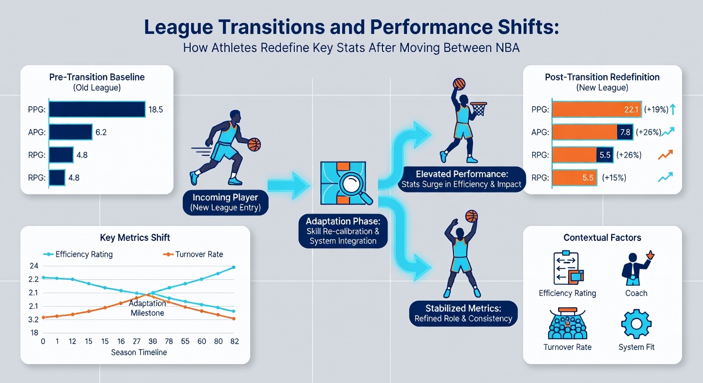 Performance graphs showing stat changes for athletes switching between basketball, soccer, and baseball